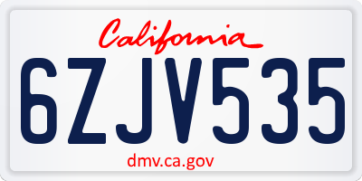 CA license plate 6ZJV535