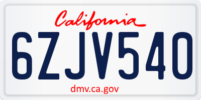 CA license plate 6ZJV540