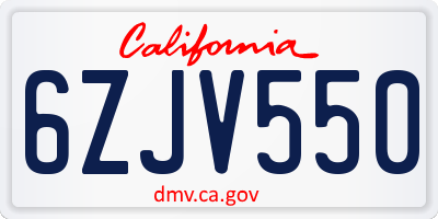 CA license plate 6ZJV550