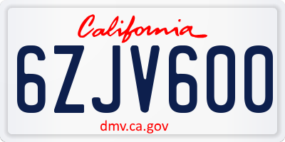 CA license plate 6ZJV600