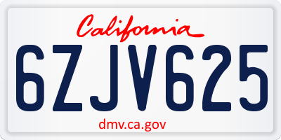 CA license plate 6ZJV625