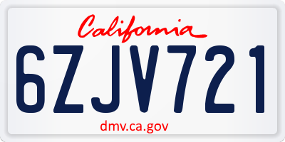 CA license plate 6ZJV721