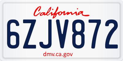 CA license plate 6ZJV872