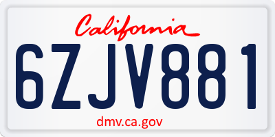 CA license plate 6ZJV881
