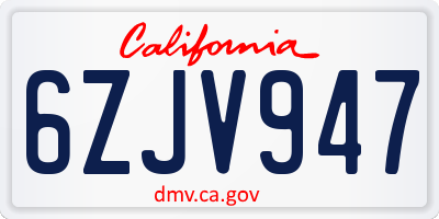 CA license plate 6ZJV947