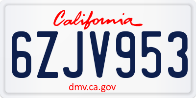 CA license plate 6ZJV953