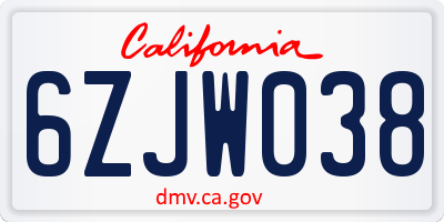 CA license plate 6ZJW038