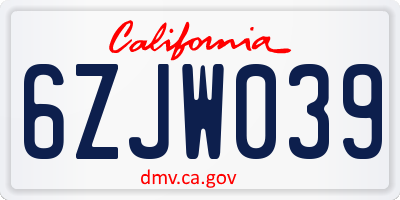 CA license plate 6ZJW039