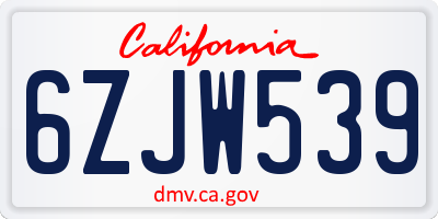 CA license plate 6ZJW539