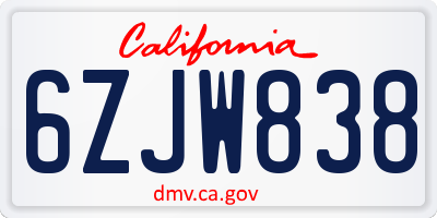 CA license plate 6ZJW838