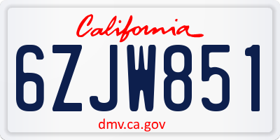 CA license plate 6ZJW851
