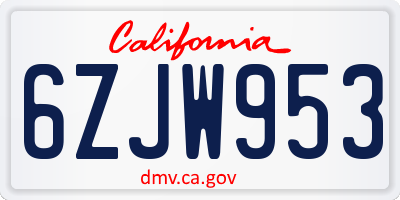 CA license plate 6ZJW953