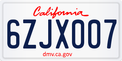 CA license plate 6ZJX007