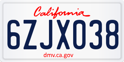 CA license plate 6ZJX038
