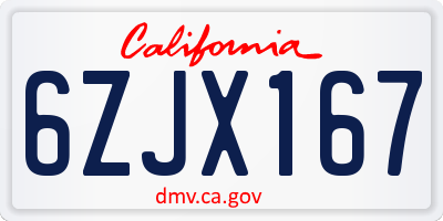 CA license plate 6ZJX167