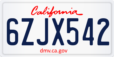 CA license plate 6ZJX542