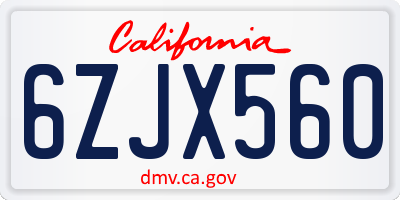 CA license plate 6ZJX560