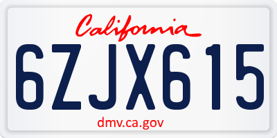 CA license plate 6ZJX615