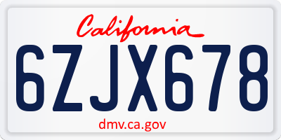 CA license plate 6ZJX678