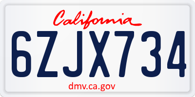 CA license plate 6ZJX734