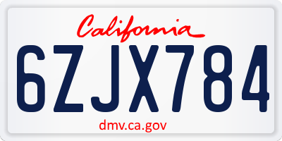 CA license plate 6ZJX784