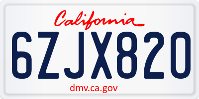 CA license plate 6ZJX820