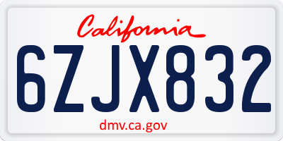 CA license plate 6ZJX832