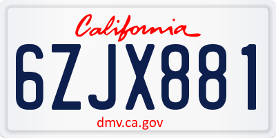 CA license plate 6ZJX881