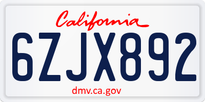 CA license plate 6ZJX892