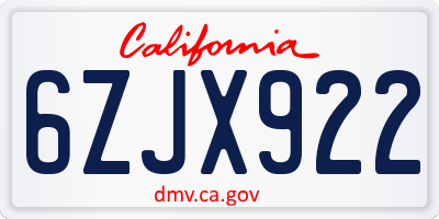 CA license plate 6ZJX922