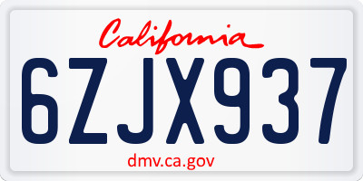 CA license plate 6ZJX937
