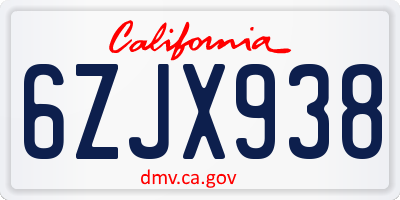 CA license plate 6ZJX938