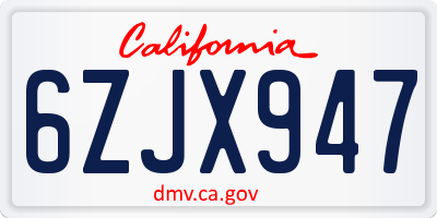 CA license plate 6ZJX947