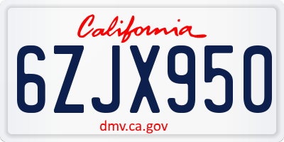 CA license plate 6ZJX950