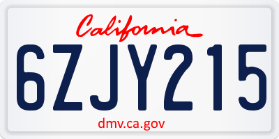 CA license plate 6ZJY215