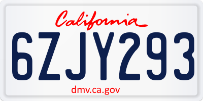 CA license plate 6ZJY293