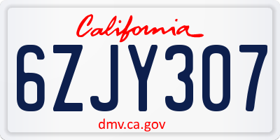 CA license plate 6ZJY307