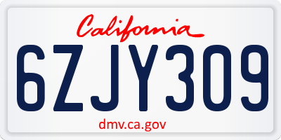 CA license plate 6ZJY309