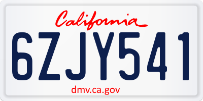 CA license plate 6ZJY541