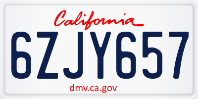CA license plate 6ZJY657