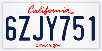 CA license plate 6ZJY751