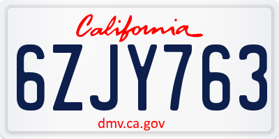 CA license plate 6ZJY763