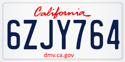 CA license plate 6ZJY764