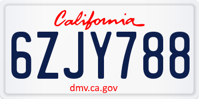 CA license plate 6ZJY788