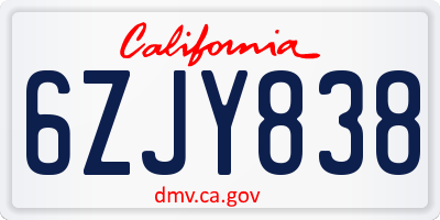 CA license plate 6ZJY838