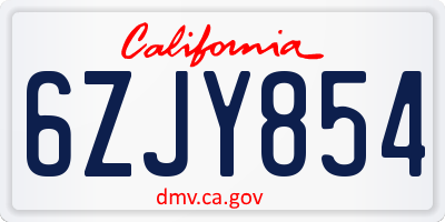 CA license plate 6ZJY854