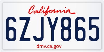 CA license plate 6ZJY865