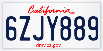 CA license plate 6ZJY889