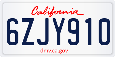 CA license plate 6ZJY910