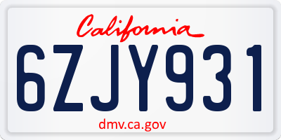 CA license plate 6ZJY931